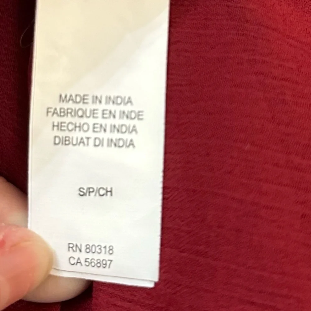 Lucky Brand Red Sheer Boho Embroidered 3/4 Sleeve Blouse with Tassels Sz S - Picture 8 of 9